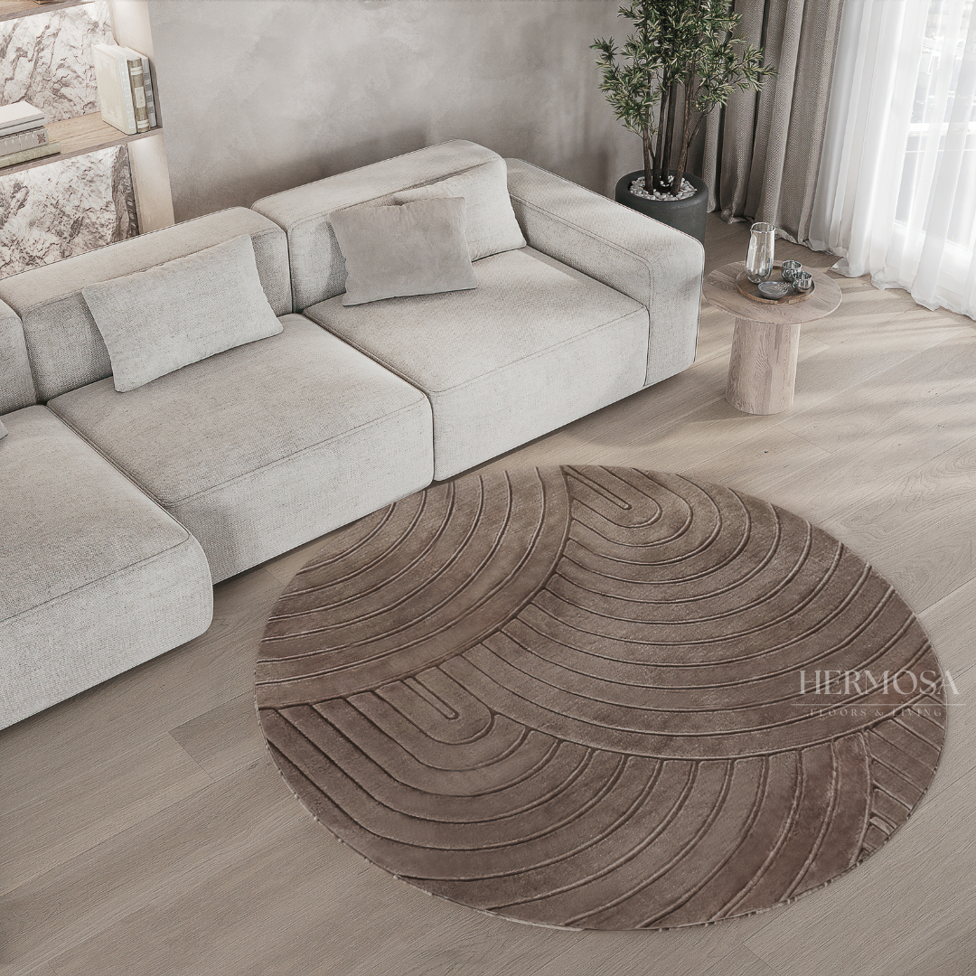 Japandi vloerkleed rond taupe