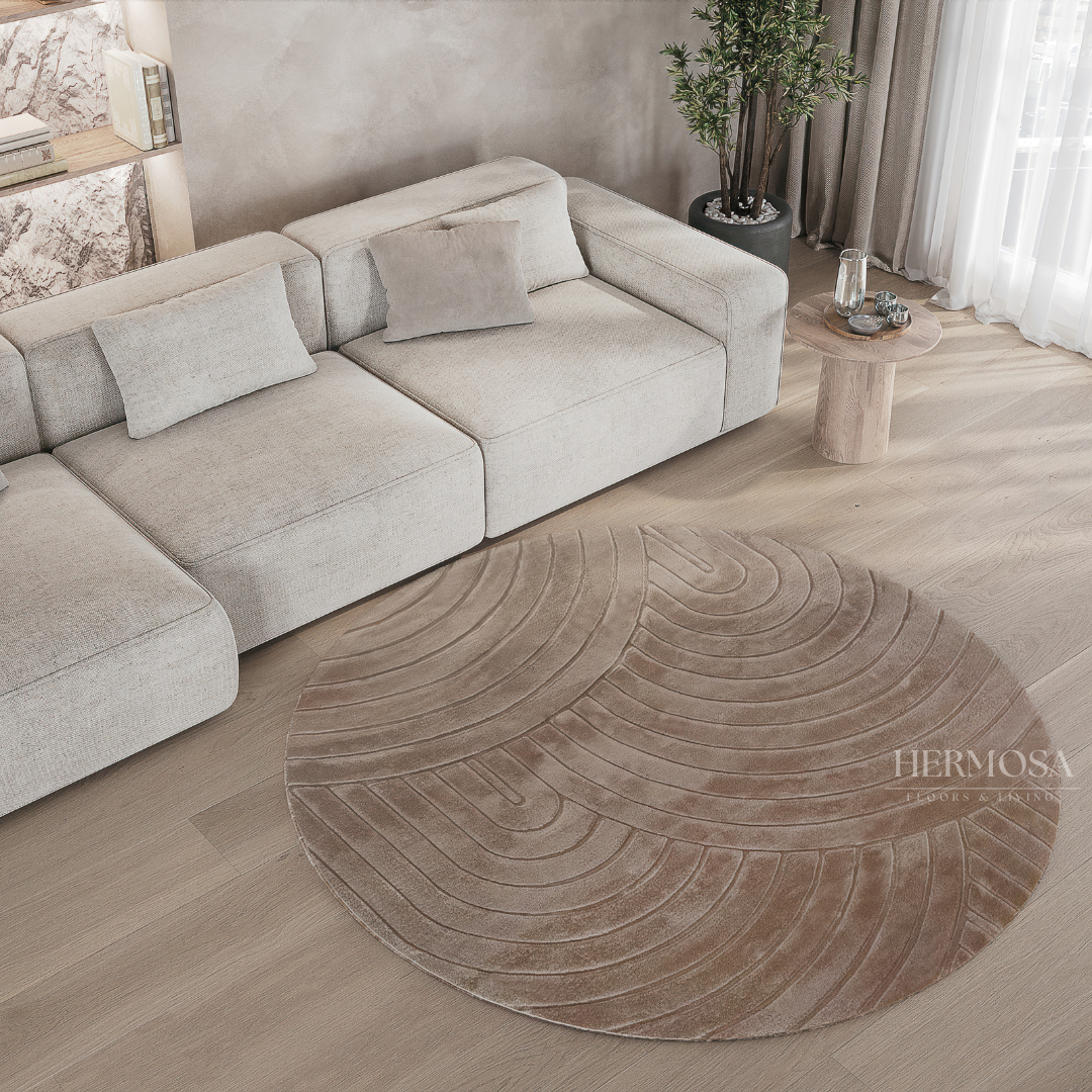 Japandi vloerkleed rond zand