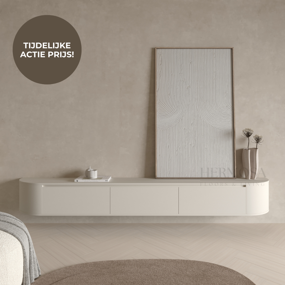 Ronde japandi zwevend tv-meubel matte beige