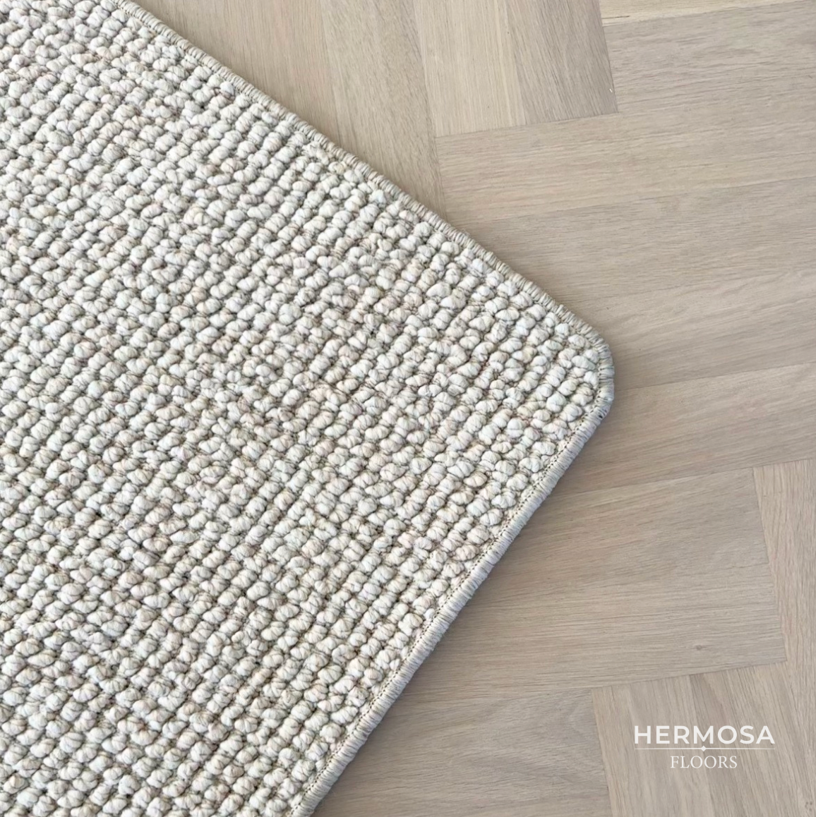 Japandi wol-look vloerkleed rond beige