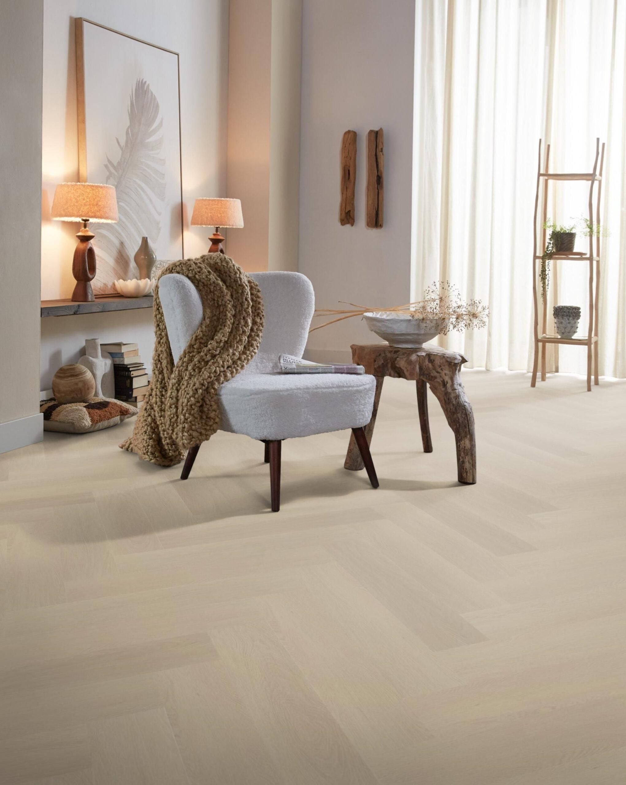 Klik PVC Visgraat Jade licht beige eiken XL